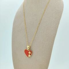 Turuncu Mineli Kalp Kolye Ucu- KLU0671