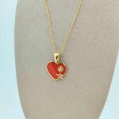 Turuncu Mineli Kalp Kolye Ucu- KLU0671