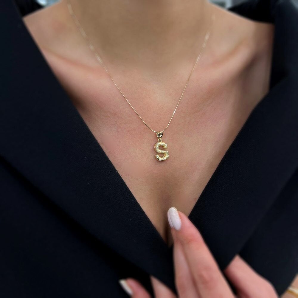 S Harfi Taşlı Kolye Ucu - KLU0676