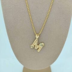 M Harfi Taşlı Kolye Ucu - KLU0678