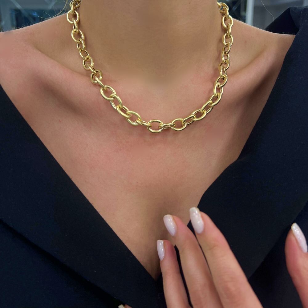 Dokulu Parlak Halka Zincir Kolye- KLY1042