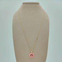 Pembe Mineli Yuvarlak Taşlı Kolye- KLY1034