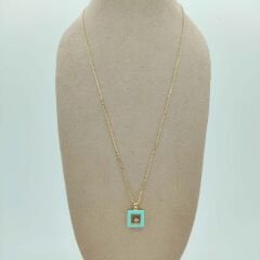 Mavi Mineli Kare Taşlı Kolye- KLY1038