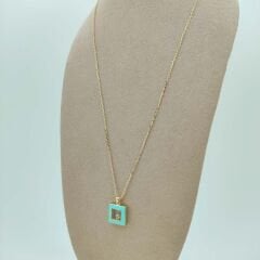 Mavi Mineli Kare Taşlı Kolye- KLY1038