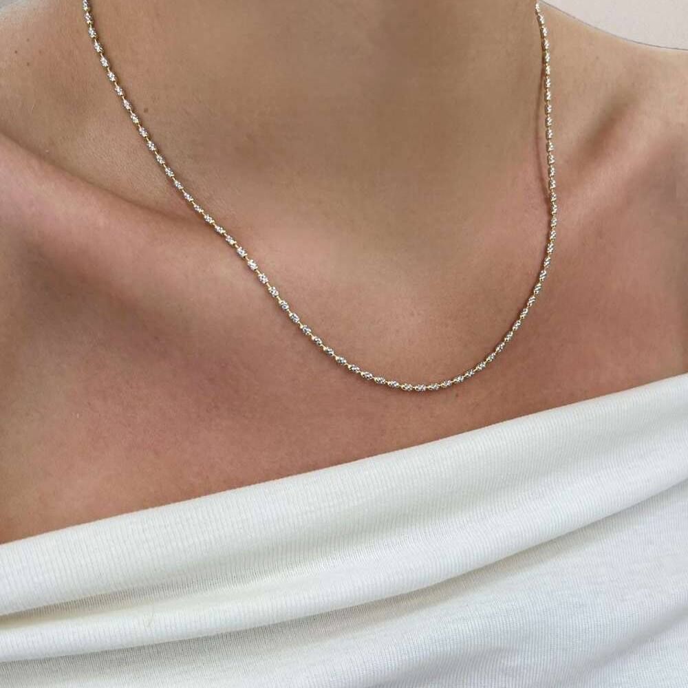 Lazer Kesim İtalyan Zincir Top Kolye Çift Renk - ZNC0546