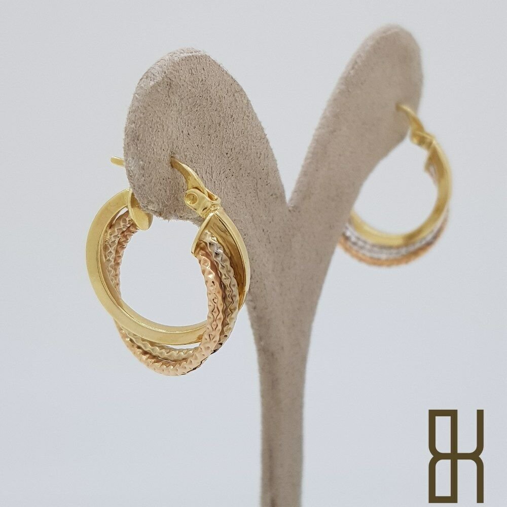 Üçlü Halka Küpe - Üç Renk Altın