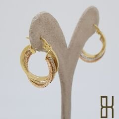 Üçlü Halka Küpe - Üç Renk Altın