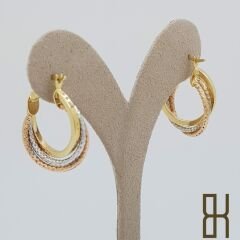 Üçlü Halka Küpe - Üç Renk Altın