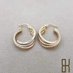 Üçlü Halka Küpe - Üç Renk Altın