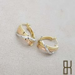 Üçlü Halka Küpe - Üç Renk Oval Form