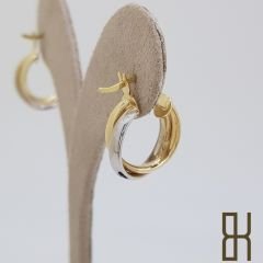 İkili Halka Küpe - Sarı ve Beyaz Altın