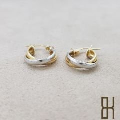 İkili Halka Küpe - Sarı ve Beyaz Altın