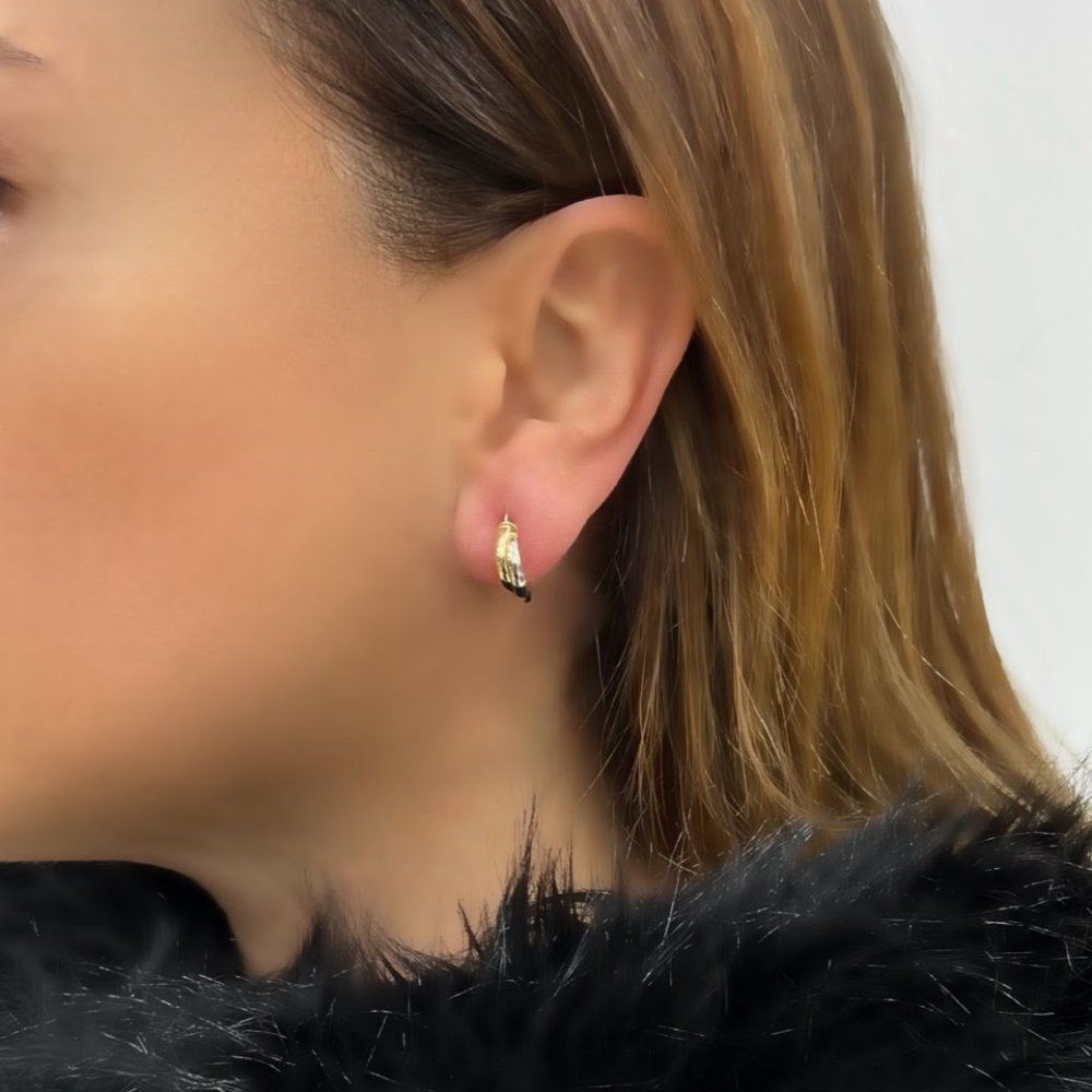 İkili Halka Küpe - Sarı ve Beyaz Altın