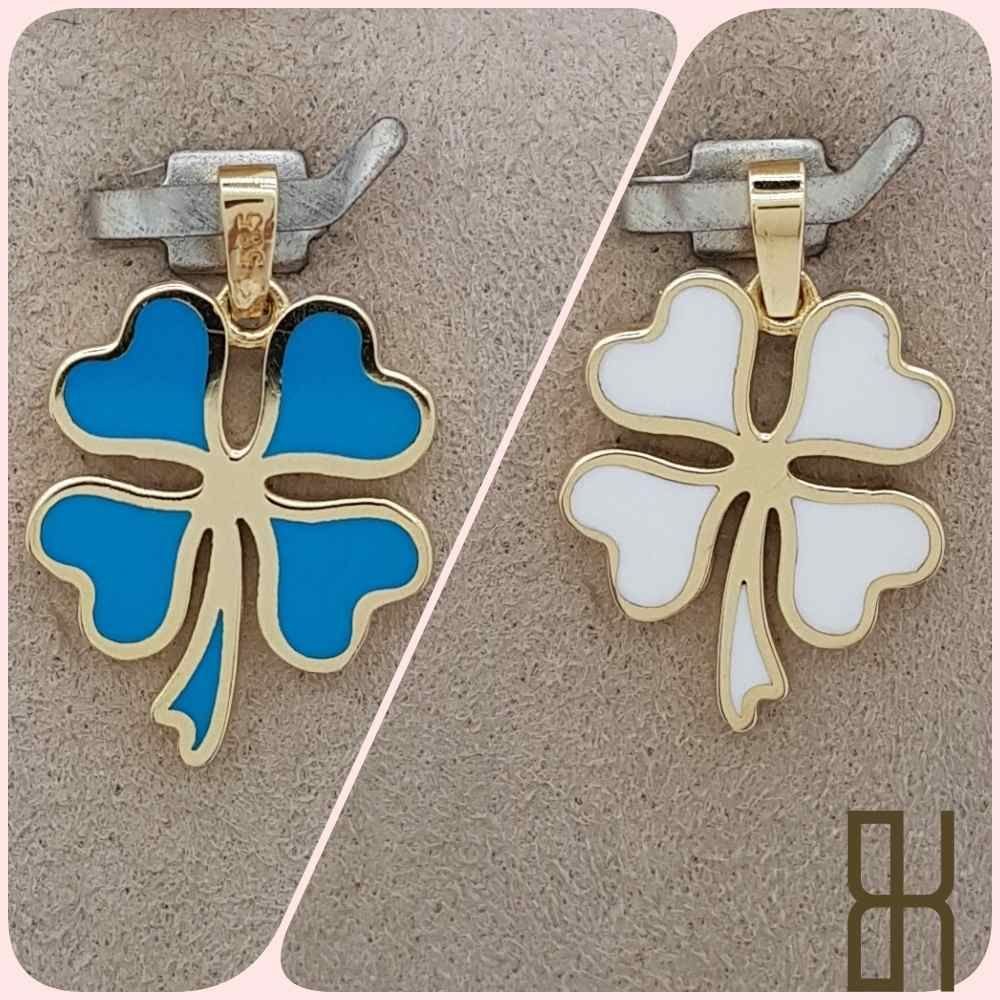 Renkli Yonca Kolye Ucu - Çift Taraflı Beyaz Turkuaz