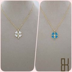 Renkli Yonca Kolye Ucu - Çift Taraflı Beyaz Turkuaz