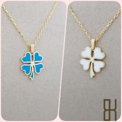 Renkli Yonca Kolye Ucu - Çift Taraflı Beyaz Turkuaz