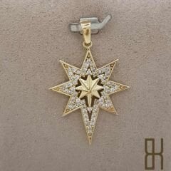 Taşlı Kutup Yıldızı Kolye Ucu - Kabartmalı