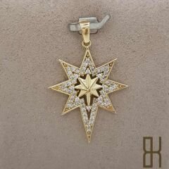 Taşlı Kutup Yıldızı Kolye Ucu - Kabartmalı