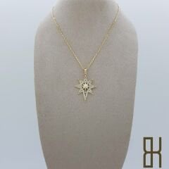 Taşlı Kutup Yıldızı Kolye Ucu - Kabartmalı