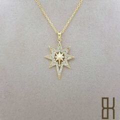 Taşlı Kutup Yıldızı Kolye Ucu - Kabartmalı