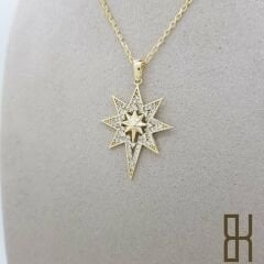 Taşlı Kutup Yıldızı Kolye Ucu - Kabartmalı