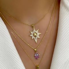 Taşlı Kutup Yıldızı Kolye Ucu - Kabartmalı