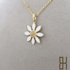 Papatya Kolye Ucu Beyaz Mineli