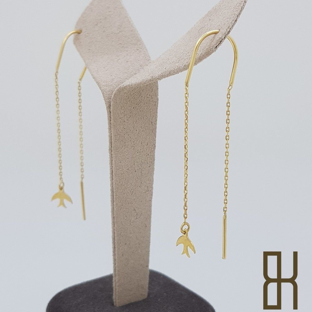 Kuşlu Sarkıt Küpe – İnce Zincirli