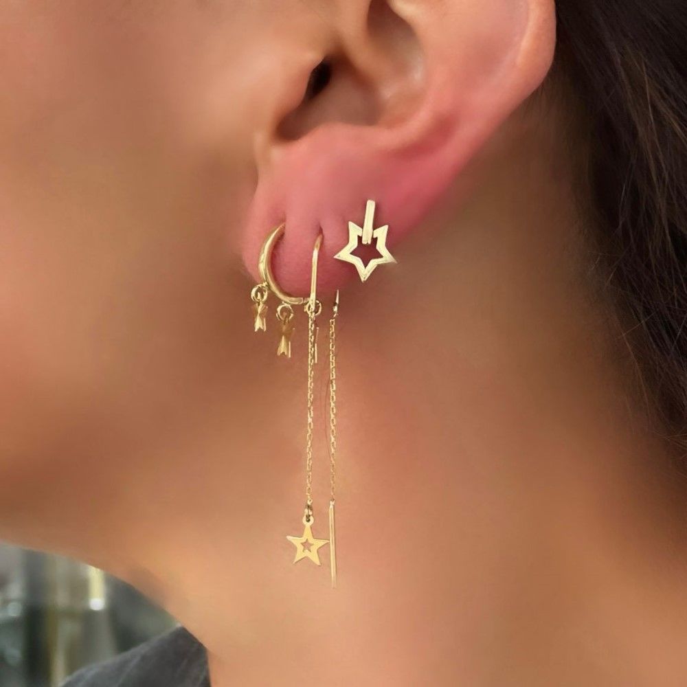 Yıldızlı Sarkıt Küpe – İnce Zincirli