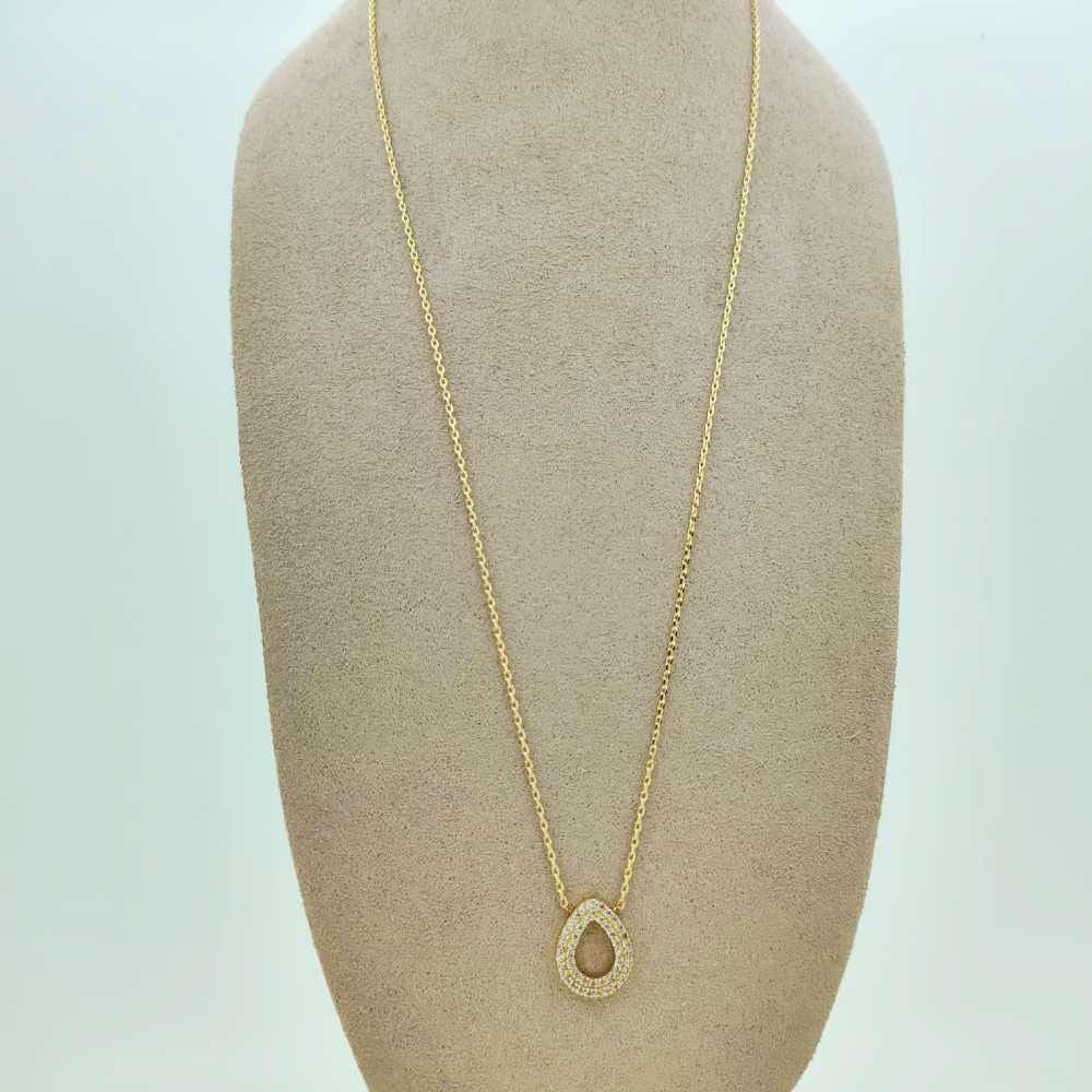 Taşlı Damla Form Kolye - KLY1051