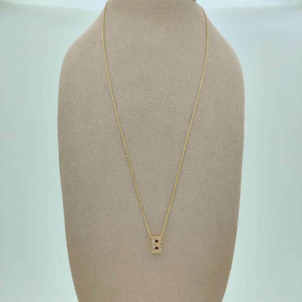 Taşlı B Harfi Kolye - KLY1052