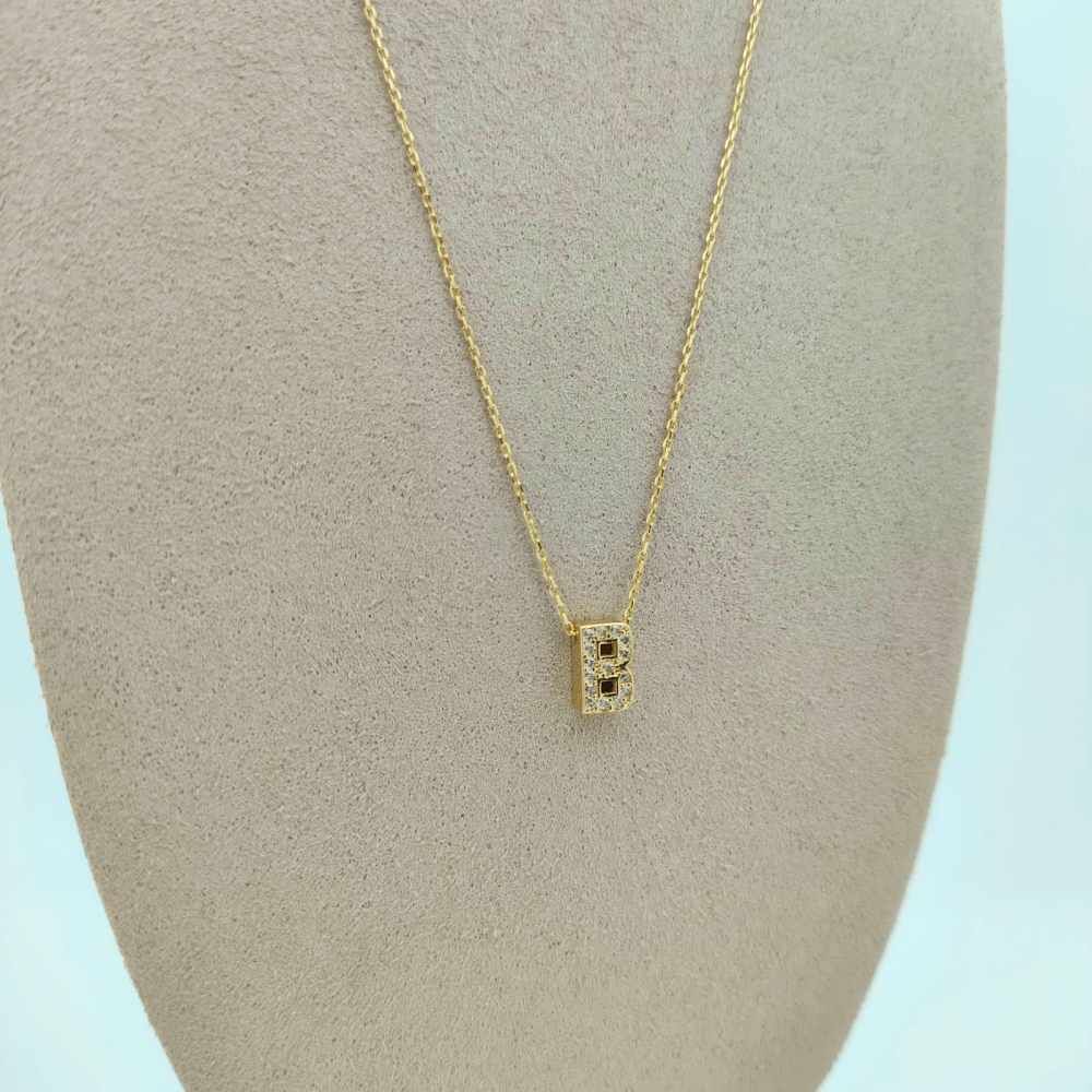 Taşlı B Harfi Kolye - KLY1052