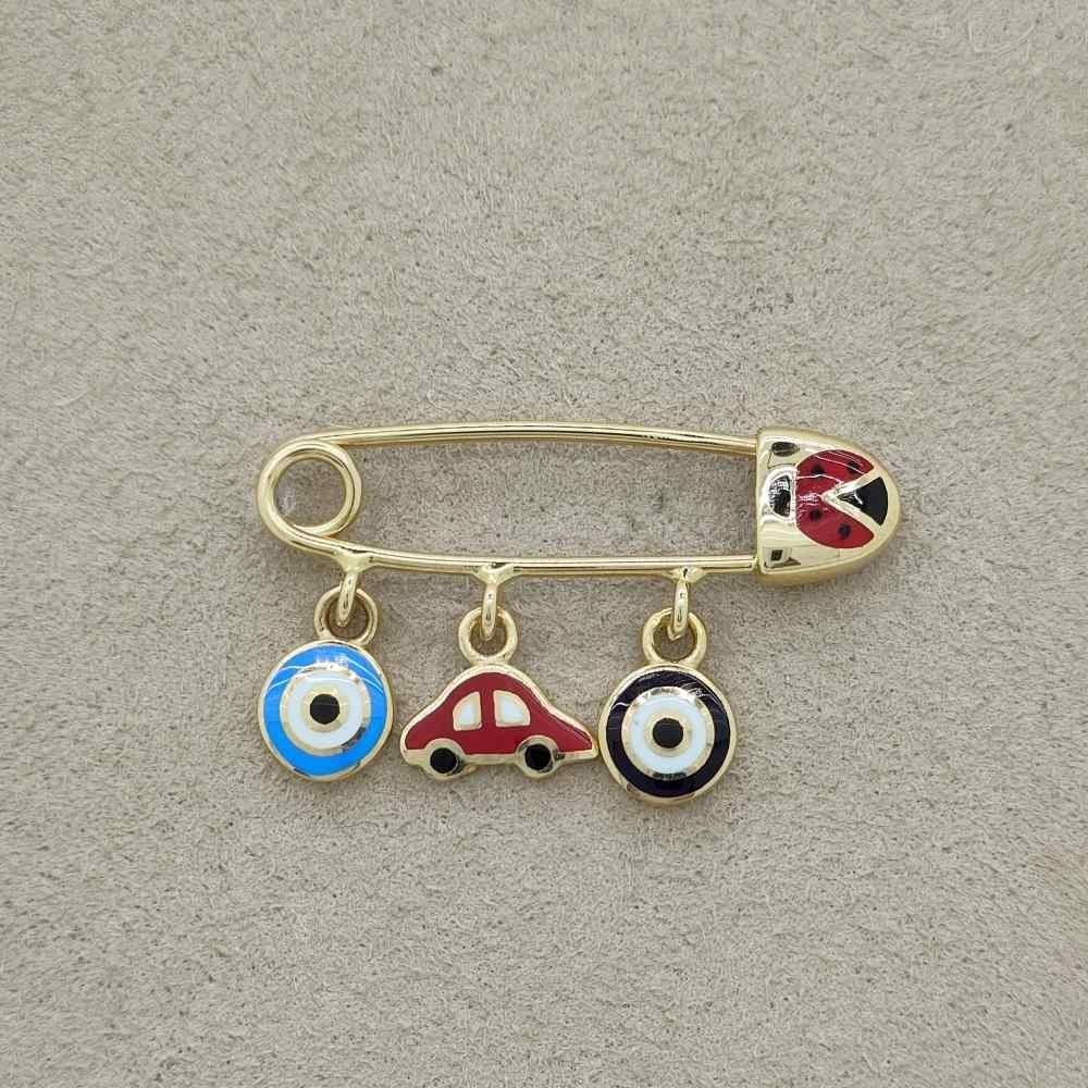 Altın Nazar Boncuklu Araba Figürlü Bebek İğnesi