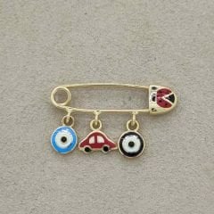 Altın Nazar Boncuklu Araba Figürlü Bebek İğnesi