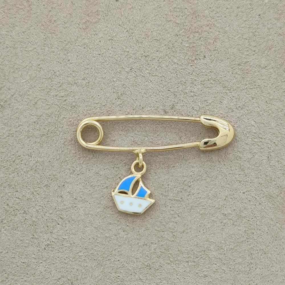 Yelken Tekne Figürlü Bebek İğnesi Altın