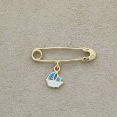 Yelken Tekne Figürlü Bebek İğnesi Altın