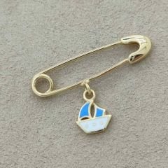 Yelken Tekne Figürlü Bebek İğnesi Altın