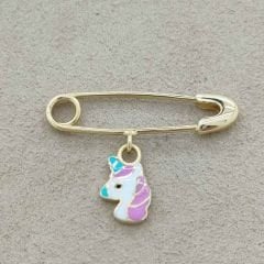 Unicorn Figürlü Bebek İğnesi Altın