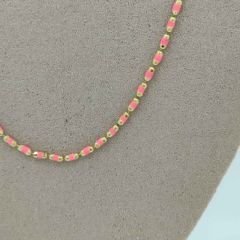 Renkli Boncuklu İnce Kolye – Pembe