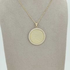 Taşlı Yuvarlak Plaka Madalyon Kolye Ucu - Orta Boy