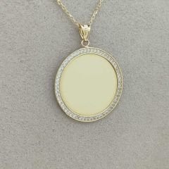 Taşlı Yuvarlak Plaka Madalyon Kolye Ucu - Orta Boy