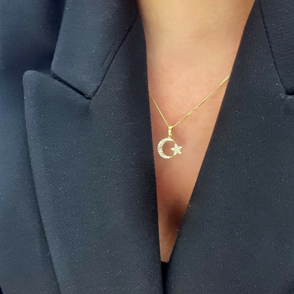 Ay Yıldız Kolye Ucu – Taşlı