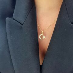 Ay Yıldız Kolye Ucu – Taşlı