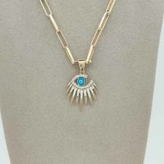 Göz Form Taşlı Nazar Boncuklu Kolye Ucu