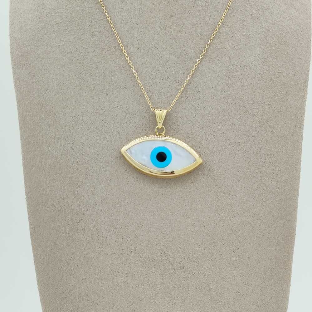 Sedefli Altın Çerçeveli Göz Kolye Ucu