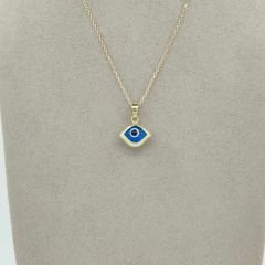 Altın Çerçeveli  Göz Form Nazar Boncuk Kolye Ucu