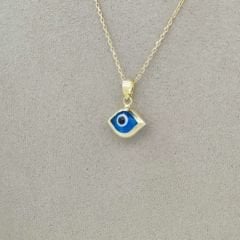 Altın Çerçeveli  Göz Form Nazar Boncuk Kolye Ucu