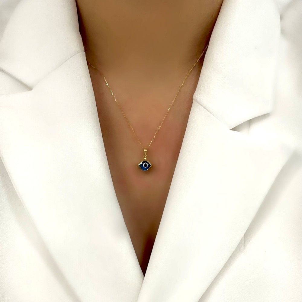Altın Çerçeveli  Göz Form Nazar Boncuk Kolye Ucu