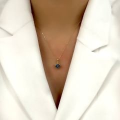 Altın Çerçeveli  Göz Form Nazar Boncuk Kolye Ucu