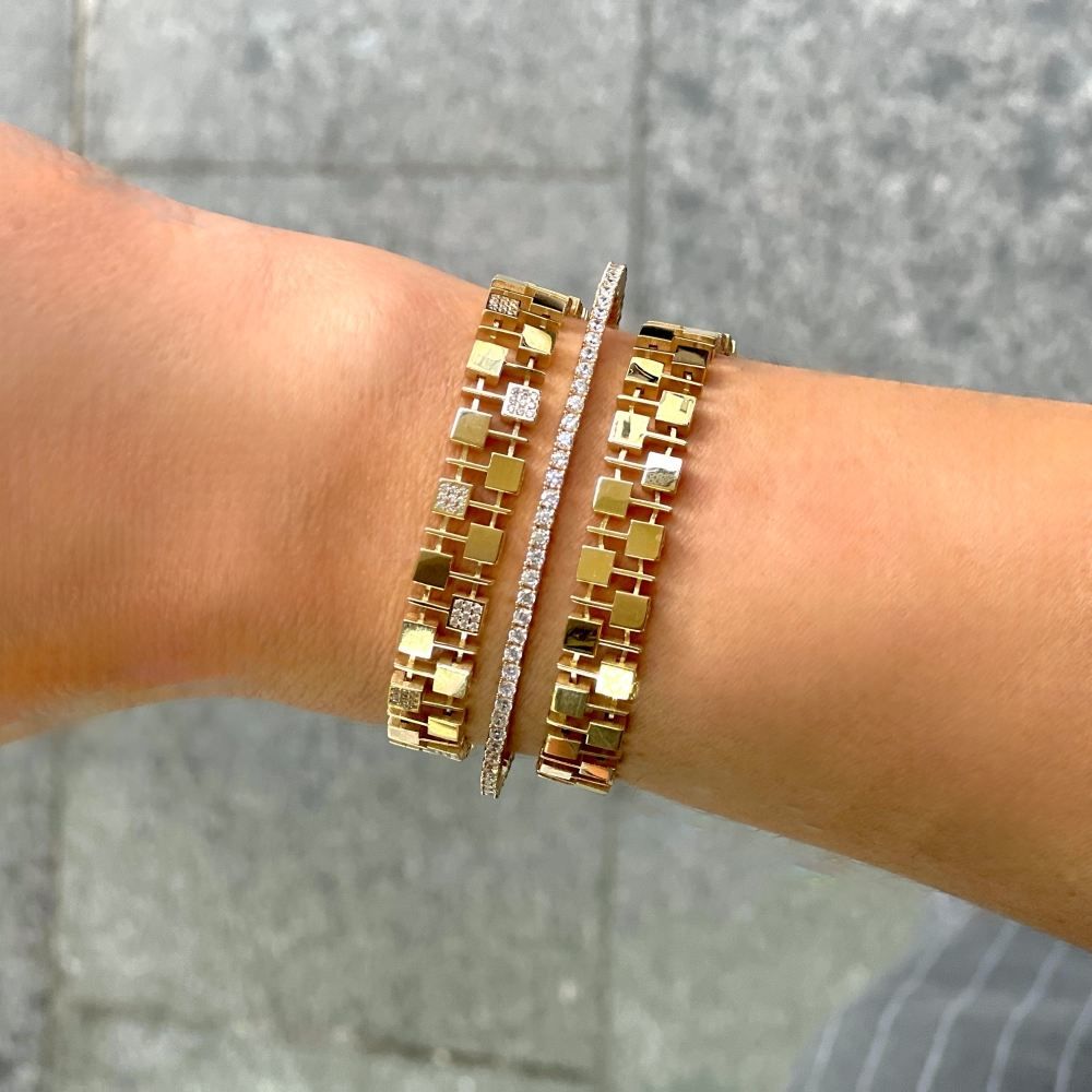 Taşlı Kare Detaylı Örgü Bileklik – BLK0703